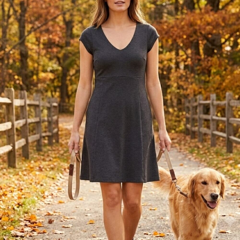 Horny Toad & Co Athleisure Skater Dress Gray Cap Sleeve Tencel Womens Medium